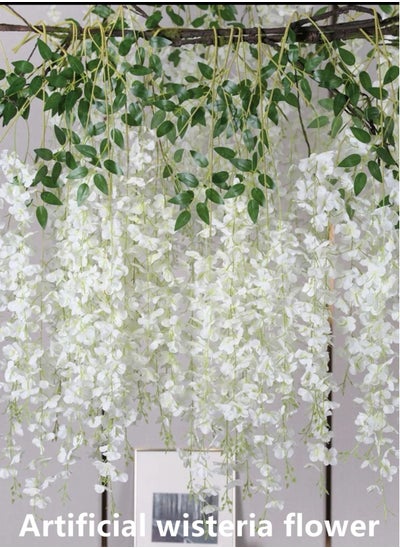 اشتري 12-Piece Artificial Wisteria Flower/Hanging Flower For Home Décor White/Green 110 X 20 Centimeter في الامارات