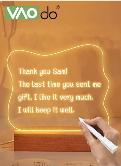 اشتري LED Multi-function Night Light Acrylic Note Board Free Erasable Pen Desktop Message Board في الامارات