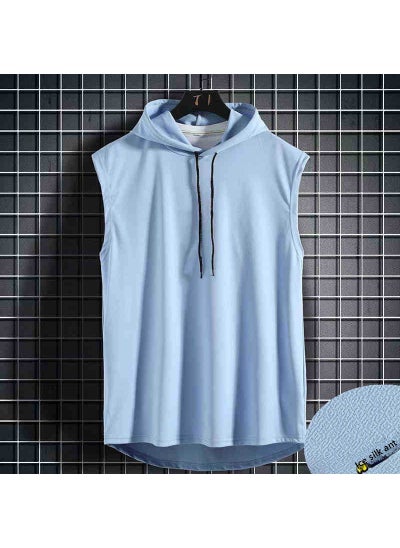 Buy 1 x 5 pcs Summer Hooded Vest Men Sleeveless Casual Tank Blue vest hooded in Saudi Arabia