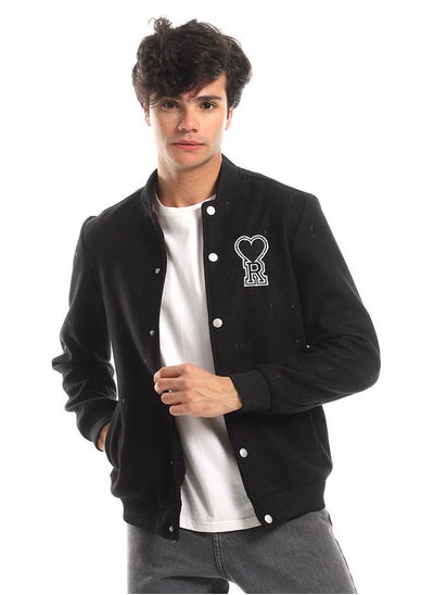 اشتري Love "R" Stitching Allover Full Black Baseball Jacket With Side Pockets في مصر