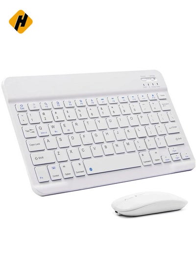 اشتري Ultra-Slim Bluetooth Keyboard and Mouse Combo Rechargeable Portable Wireless Keyboard Mouse Set for Apple iPad iPhone iOS 13 and Above Samsung Tablet Phone Smartphone Android Windows (White في الامارات