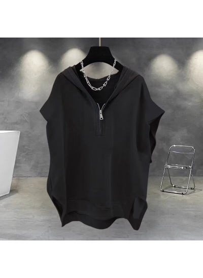 اشتري Urban Hooded Vest Men Casual Street Fashion Sleeveless ZipperBlack Black في السعودية