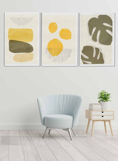Buy Set Of 3 Framed Canvas Wall Arts Stretched Over Wooden Frame Lemon And Leaves Abstract Paintings For Home Living Room Office Decor in Saudi Arabia