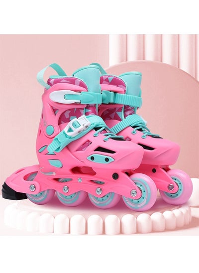 Buy Kids Adjustable Skating Shoes with Four PU Wheel, Professional Design Training Skate Shoes for Beginner Convert into 3 Mode Wheel, Inline, Double Roller, and Three Point Wheel S(29-32)Pink in UAE