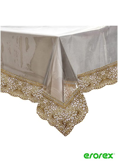 Buy PVC Waterproof Antislip Center Table Cover for 6 Seater with Gold Lace Border Black Transparent Standard in Saudi Arabia