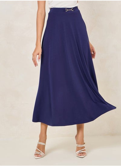 Buy Solid Flared Chain Detail Maxi Skirt in Saudi Arabia