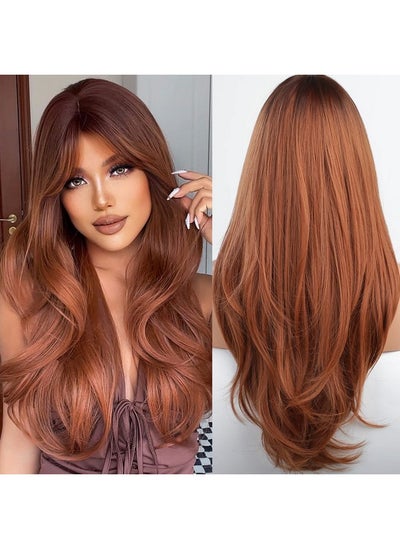 Buy Orange Wigs For Women Long Auburn Red Wig With Bangs Layered Wigs Red Wigs Auburn Hair Wigs For Women Cosplay Wigs… in Saudi Arabia