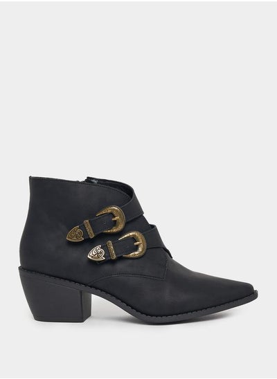 Buy Buckle Accent Pointed Toe Ankle Boots in Saudi Arabia