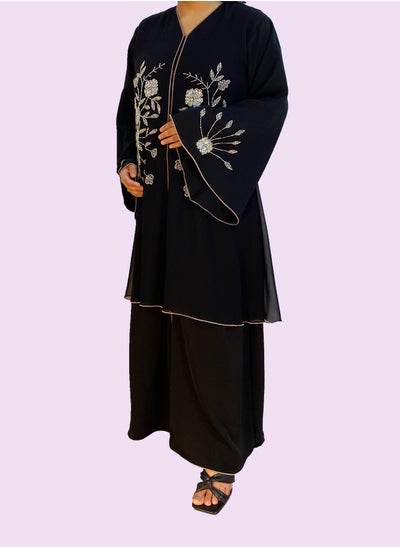 Buy Crystal Vine and Flower Design Abaya Black in UAE