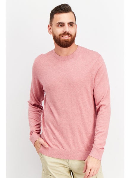 Buy Men Crew Neck Textured Long Sleeve Sweatshirt, Pink in UAE