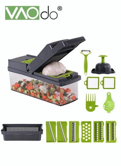 اشتري 14 In 1 Vegetable Chopper Adjustable Multifunctional Food Chopper with Container Onion Carrot Salad Chopper Grey في السعودية