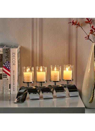 Buy Serengeti Metal Candle Holder Silver 40X15X13Cm in UAE