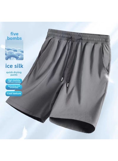 اشتري 2024 New Summer Ice Silk Shorts, Tech Stretchable, Unisex, 3 Colors [Five-prevention five-bomb ice silk shorts] light gray في الامارات