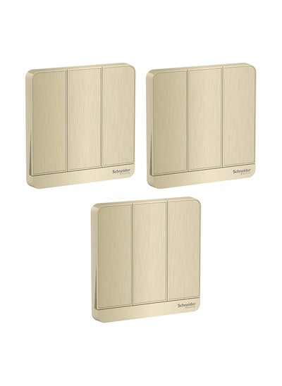 Buy Schneider Electric Avatar On 3-Gang 2-Way Switch, 16Amps, 250V, Metal Gold Hairline, E8333L2_GH - Pack of 3 in UAE