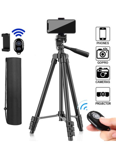 Buy Extendable Travel Video Tripod Stand for Phone and Camera with Bluetooth Remote Shutter and Phone Clip, Compatible with iPhone & Android Phone in Saudi Arabia