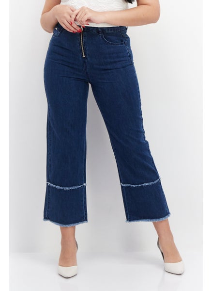 Buy Women Regular Fit Plain Non-Stretchable Denim, Blue in UAE