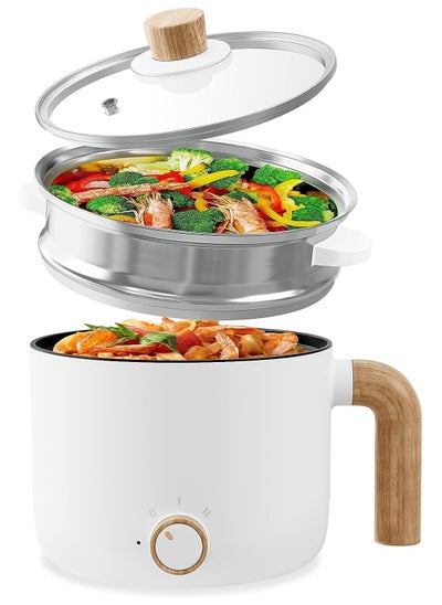 Buy Electric Hot Pot, 1.5L Stainless Steel Ramen Cooker, Mini Ramen Cooker, Multifunctional Electric Cooker with Overheating Protection for Stew, Noodles (With Steamer) in UAE