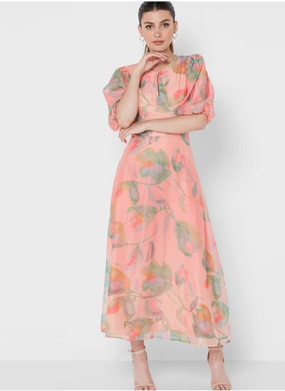 Buy Puff Sleeve Floral Print Dress in Saudi Arabia