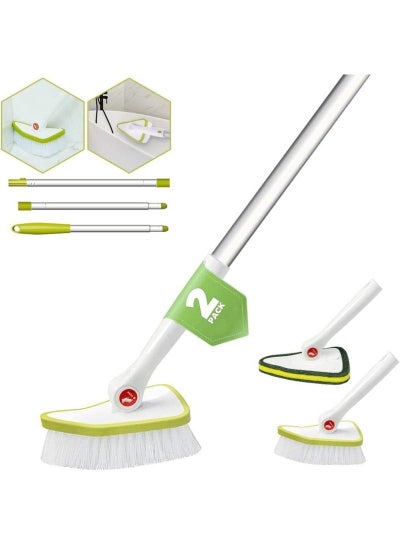 Buy Long Handle Cleaning Brush, 2 in 1 Hard Bristle Scrub Brush and Scrub Sponge, Shower Scrubber Kit with 120cm Long Retractable Handle for Bathroom, Tub, Wall and Tile in Saudi Arabia