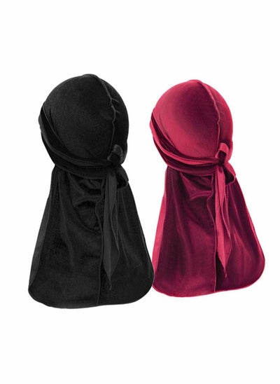 اشتري Velvet Durag Men Women Unisex, Soft Durag Headwraps with Extra Long Tail and Wide Straps Perfect for 360 Waves Headwraps Pirate Cap Bandana Turban Hat, 2 Pieces في الامارات