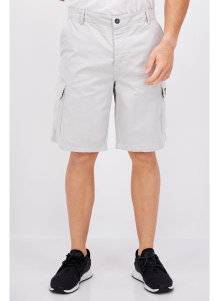 Buy Men Regular Fit Brand Logo Cargo Shorts, Light Grey in UAE