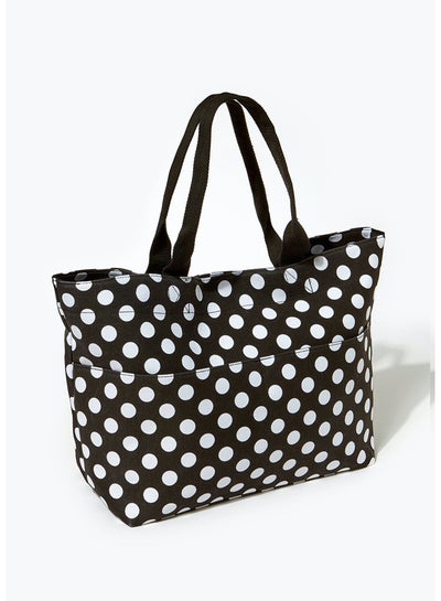 Buy Black Polka Dot Canvas Shopper Beach Bag in Egypt