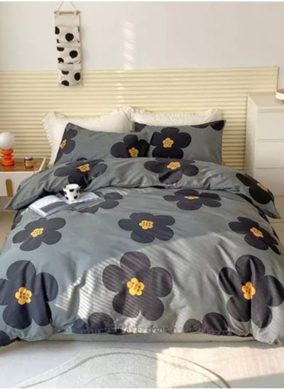 Buy Bedding Set Without Filler, Grey Color With Dark Brown Flower Design Queen/Double Size Bedding Set Includes 1 Duvet Cover - 200*230Cm, 1 Flat Sheet - 230*250Cm, 4 Pillow Cases - 50*75Cm. in UAE