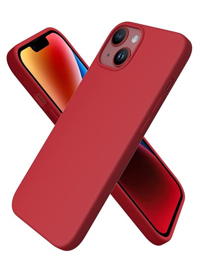 Buy iPhone 14 Case Silicone Cover Soft Liquid Gel Rubber Cover Anti-Scratch Anti-Fingerprint Anti-Drop (Red) in Saudi Arabia