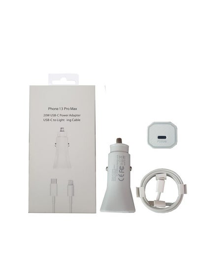 Buy 20W Car Charger USB C Power Adapter For iPhone 13 With Type C to Lightning Cable White in Egypt