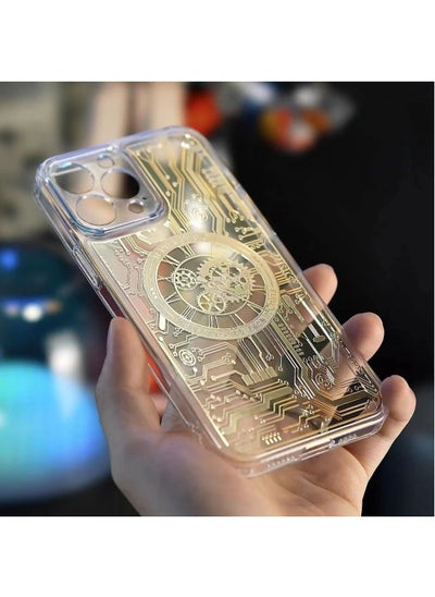 اشتري MagSafe Magnetic Case for iPhone 14 Pro Max Punk Mechanical Transparent Gold Phone Case في الامارات