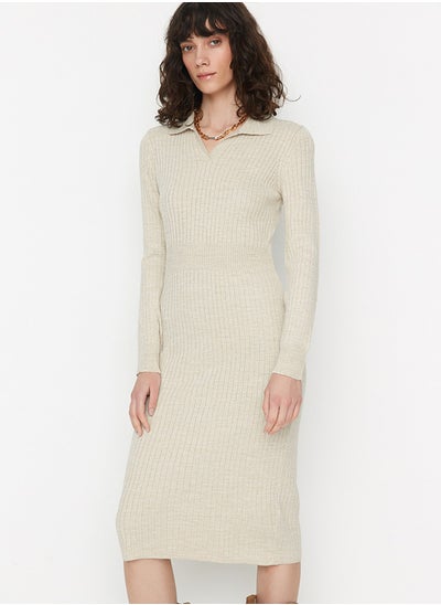 Buy Beige Midi Knitwear Polo Neck Dress TWOAW22EL1376 in Egypt