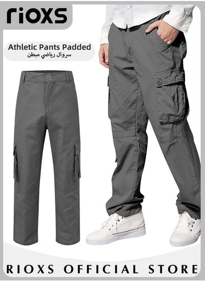 Buy Men's Cargo Pants with Pockets Cotton Hiking Sweatpants Casual Athletic Jogger Sports Outdoor Trousers Relaxed Fit in UAE