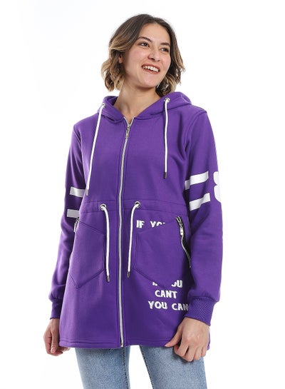 Buy Women Hoodie With Front Zipper And Printed Sleeves in Egypt