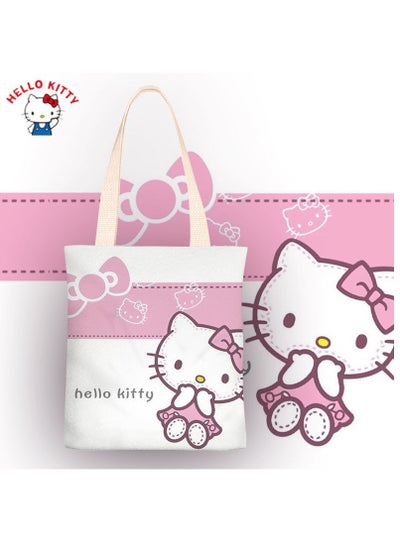 Buy Cartoon Sanrio Hello Kitty pattern canvas tote bag, student class bag tote bag, reusable beautiful environmentally friendly bag, book shopping groceries cotton cute tote bag in Saudi Arabia