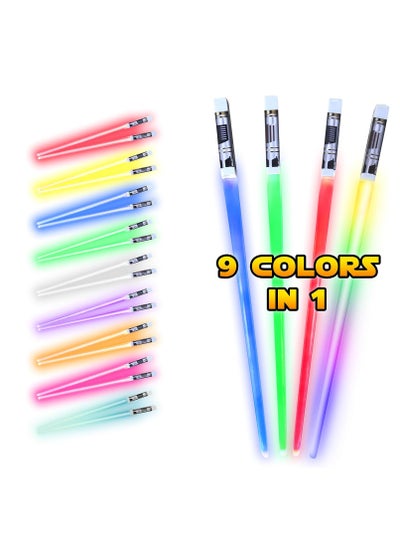 Buy LED Light Up Lightsaber Chopsticks, 2 Pairs 9 Colors, Reusable Durable Eco-Friendly Lightweight Portable BPA Free Food Safe Kitchen Dinner Party Utensil Tableware Toy Gift in UAE