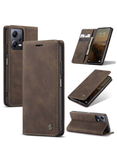 Buy CaseMe RedMi Note 12 5G /XiaoMi Poco X5  5G Case Wallet Case Book Folding Flip Folio Case with Magnetic Kickstand Card Slots Protective Cover - Coffee in Egypt