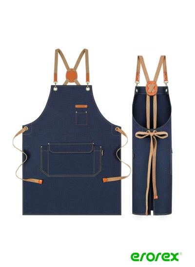 Buy Chef Apron for Men Women with Pockets, Cotton Canvas Work Aprons for Kitchen Cooking (Green/Blue/Yellow/Brown, 4 colors optional) in Saudi Arabia