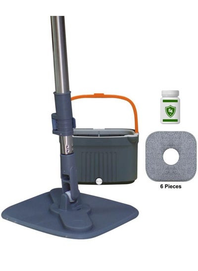 Buy Spin Mop and Bucket Set with Self Separation Dirty and Clean Water System with 6 Reusable Mop Pads 360° Rotating Square Mop in UAE