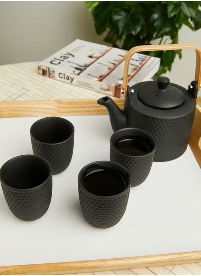 Buy Black Ribbed Effect Tea Set With Tea Pot & 4 Mugs in UAE