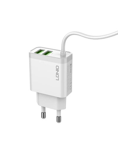 اشتري A321 High Quality EU Plug Fast Charger Dual USB Port 15.5W With Micro USB Cable - White في مصر