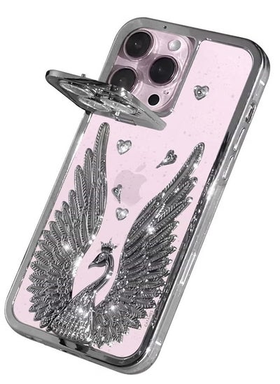 Buy iPhone 15 Pro Max Bling Case Peacock Glitter Hard TPU Shockproof Protection Cover With Kickstand for Women Girls Purple in UAE