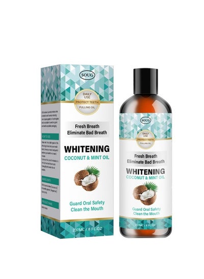 Buy Coconut Oil Pulling Mouthwash For Fresh Breath Teeth Whitening with Tongue Scraper 237ml in UAE