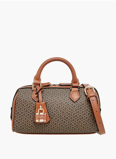 اشتري Women Monogram Print Bowler Bag with Zip Closure and Double Handles في الامارات