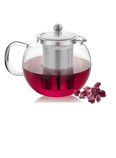 Buy BLACKSTONE Glass Teapot with Removable Stainless Steel Strainer & Lid suitable for preparing Loose teas, drip-Free, All-in-one TP205-600ML in UAE