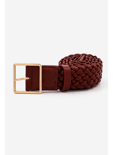 اشتري Women Woven Leather Buckle Belt, Brown في السعودية