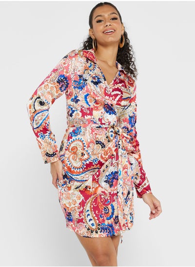 Buy Printed Wrap Mini Dress in Saudi Arabia