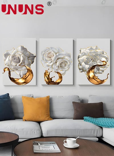 Buy 3-Piece Printed Wall Art,White Flower Gold Leaf Canvas Painting,Wall Art For Bedroom Living Room Office Wall Decor,40x60cm(Only Drawing Core) in UAE
