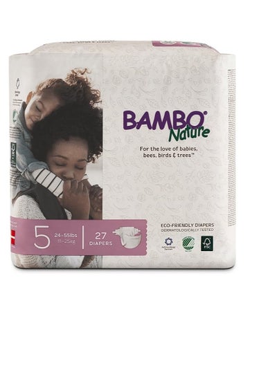 اشتري Bambo Nature Eco Friendly Premium Baby Diapers for Sensitive Skin, Size 5 (24-55 lbs), 27 Count في السعودية