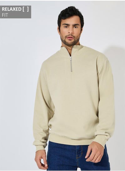 Buy Half-Zip Relaxed Fit Fleece Sweatshirt with Front Seam Detail in Saudi Arabia