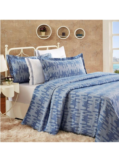 Buy 5-Piece Cotton Duvet Cover Set Fabric Blue/Grey King Size in Saudi Arabia